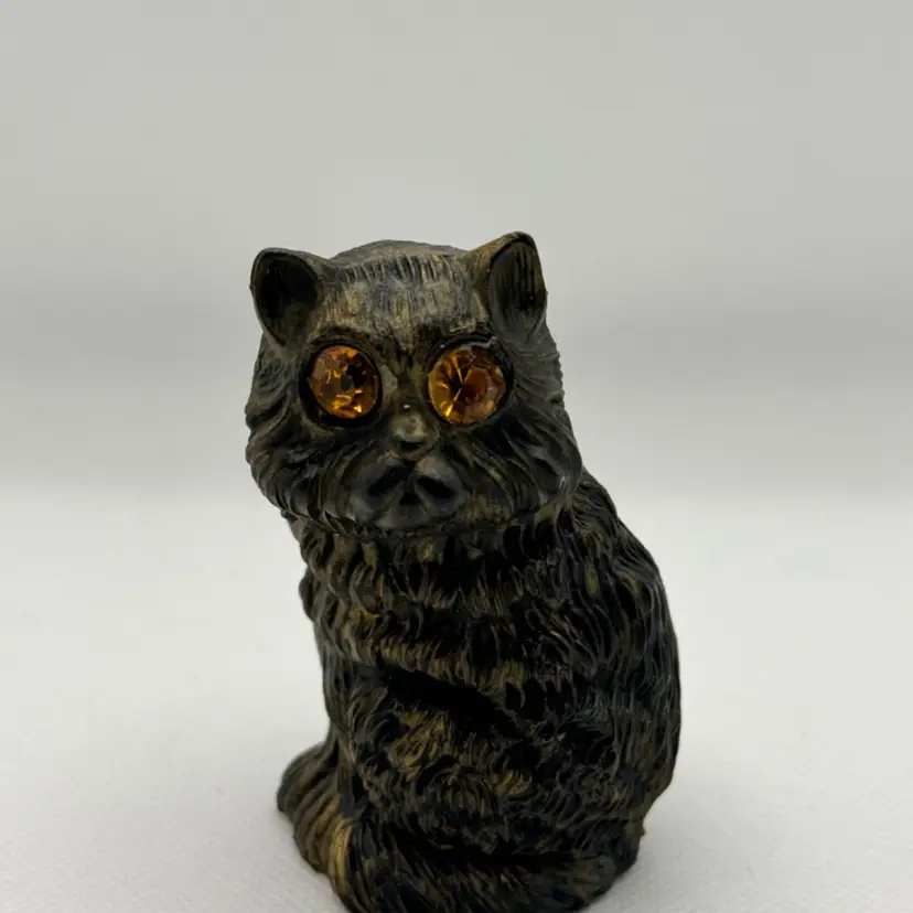 Vintage Italian Blackish Gold Cat Kitten With Yellow Gem Eyes, Made Of Resin, Imprinted Italy On Bottom, Made in Italy