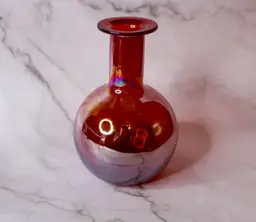 Ruby Iridescent Blown Glass Vase