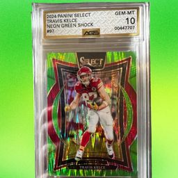 Travis Kelce 2024 Panini Select Neon Green Shock AGS 10