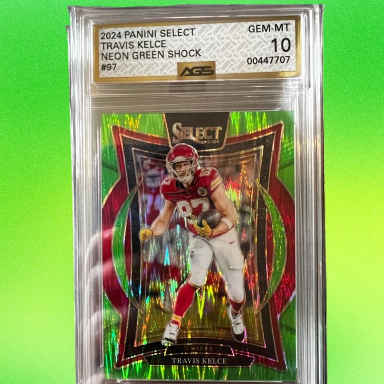 Travis Kelce 2024 Panini Select Neon Green Shock AGS 10