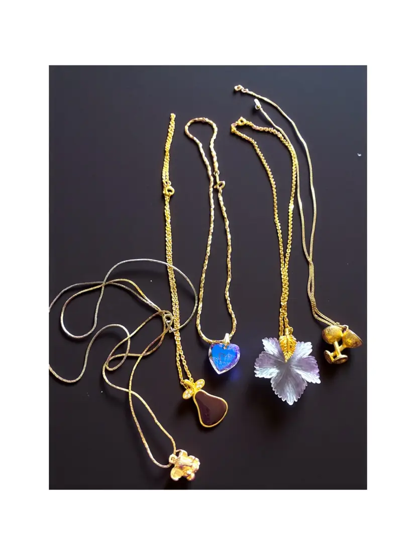 Lot Of 5 Gold Tone Necklaces With Pendants