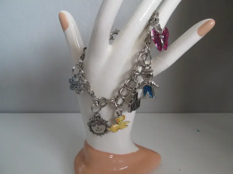 Vintage 1980's Silver Charm Bracelet dog mom good luck more