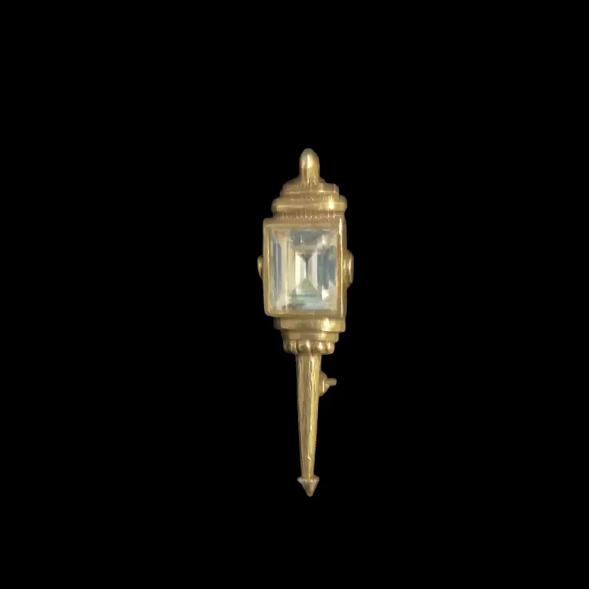 Vintage Goldtone Oldest Lantern Torch Glass Crystal Brooch / Pin.