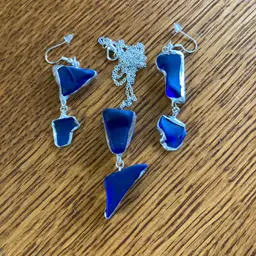 Erie Glass Artisan Made Blue Pendant And Dangle Earring Set Handcrafted Jewelry Set