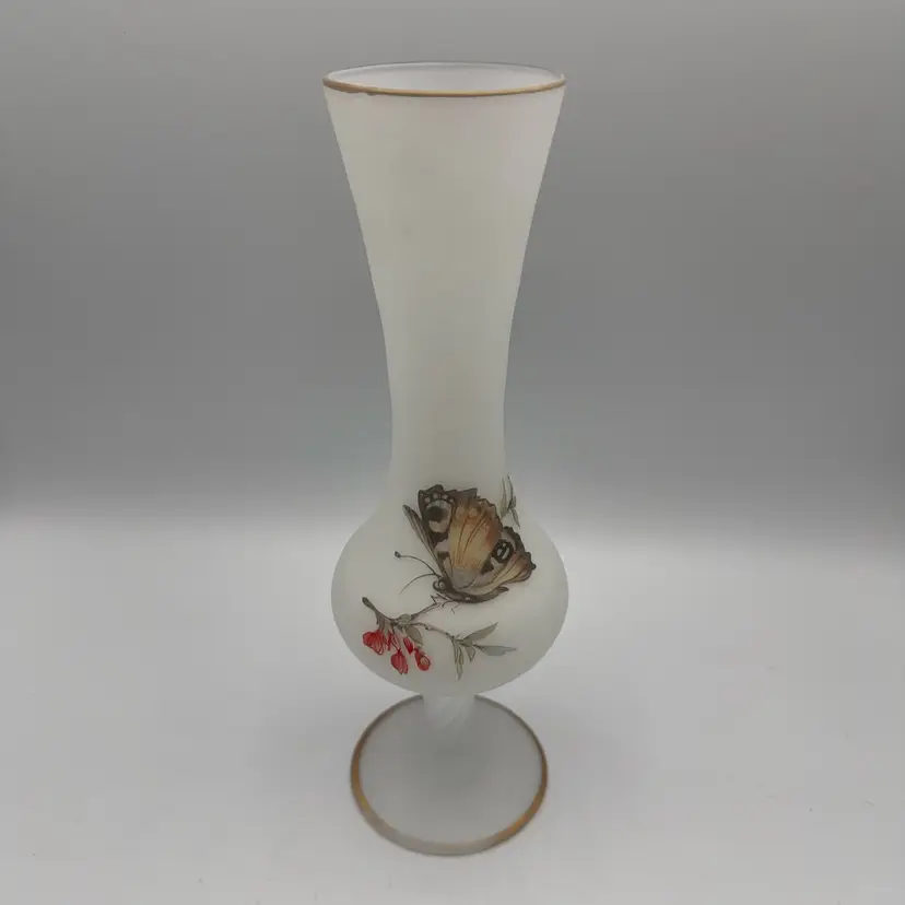 Frosted Glass Butterfly Vase 10”