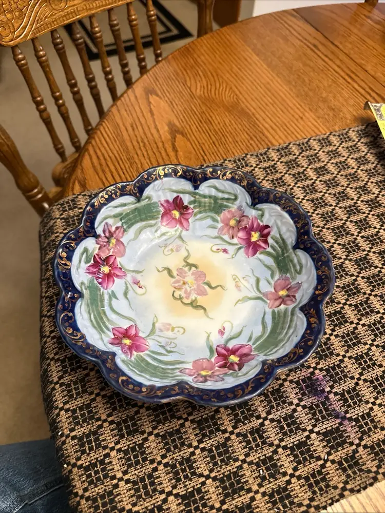Vintage Scalloped Edge Hand Painted Floral Bowl