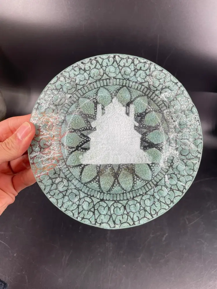 SYDENSTRICKER FUSED ART GLASS HOUSE HOME 38-88 PLATE DISH GREEN