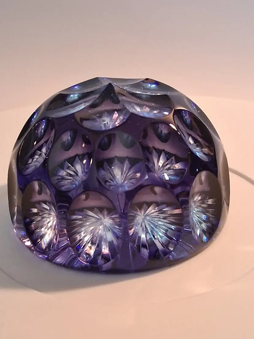Vintage 1970’s Purple Star Crystal Paperweight By Webb Corbett, England, Signed
