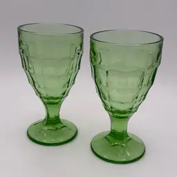 Hazel-Atlas Colonial Block Green Uranium Depression Glass Water Goblets