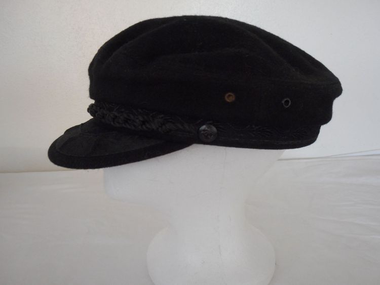 Vintage Woolen Greek Fisherman's Cap Hat Black Made in Greece Estate Find