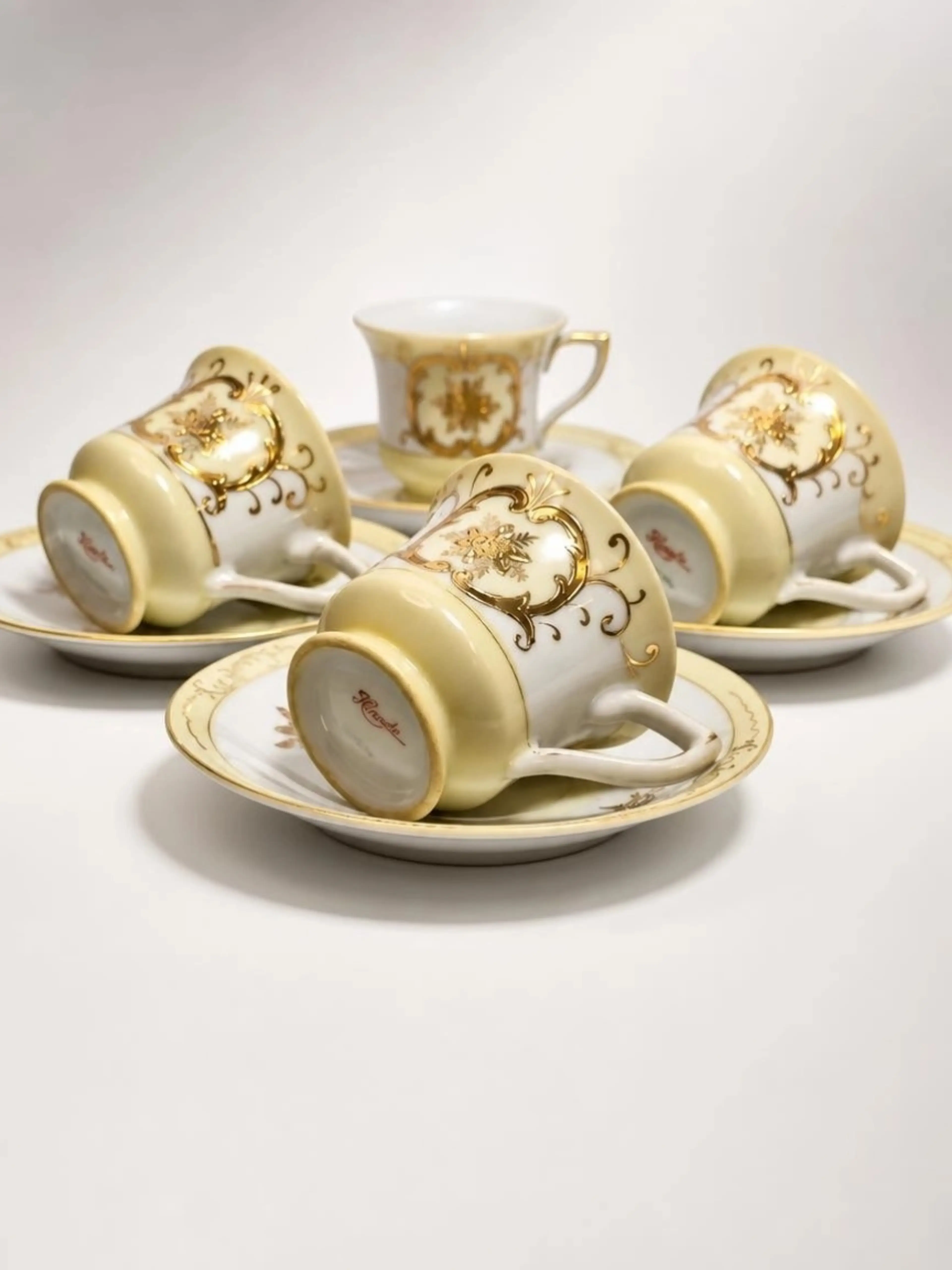 MORIYAMA クリスタルブラウン　ラウンドトレー26cm 4枚セット Niknax · Vtg Moriyama Hinode Japan Demitasse Tea Set Gold Moriage