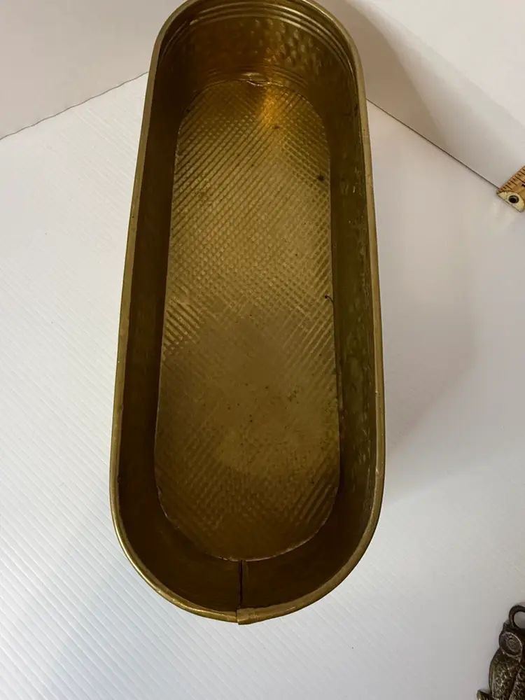 16” Vintage Hammered Brass Oval Planter