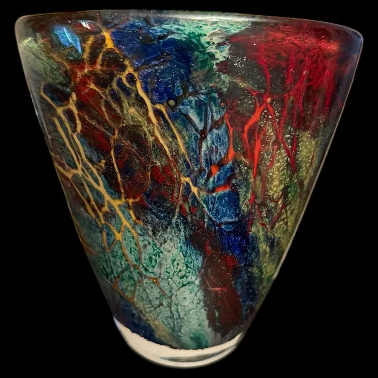 Badash Hand Blown Cased Glass Fan Vase 7”x6.5”