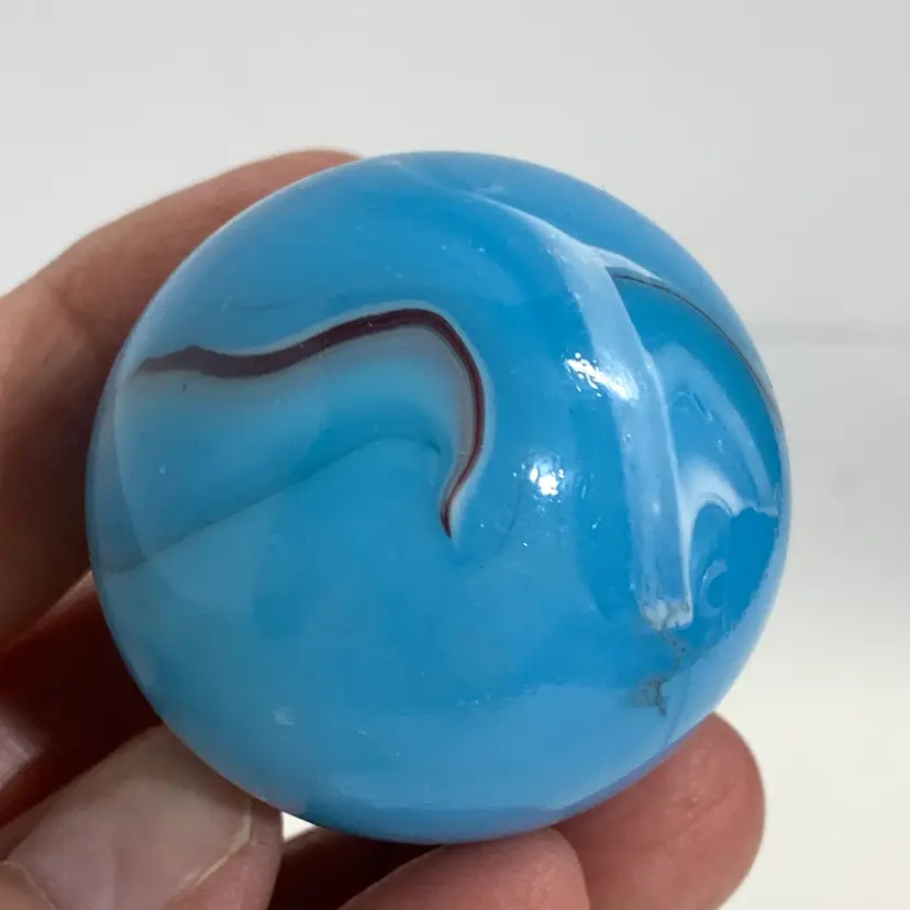 Blue w/White & Brown Swirl Glass Marble 1 5/8-Inch #1