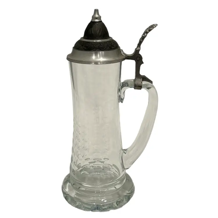1970s Tall German Pewter and Glass Beer Stein