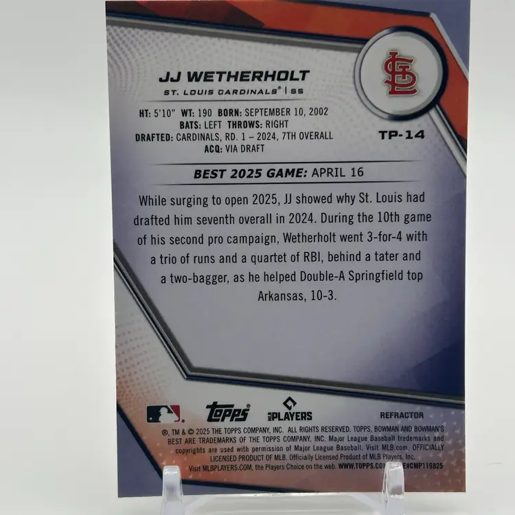 JJ Wetherholt 2025 Bowman’s Best Refractor St. Louis Cardinals