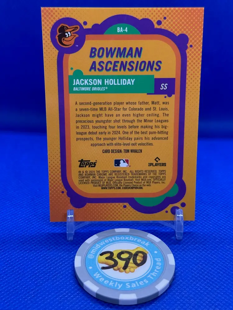 Jackson Holliday RC - Baltimore Orioles - 2024 Bowman Chrome Ascensions Orange /25 BA-4