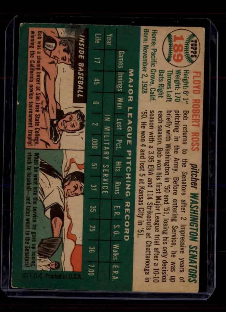 1954 Topps #189 Bob Ross - (pk-tl1) - Washington Senators