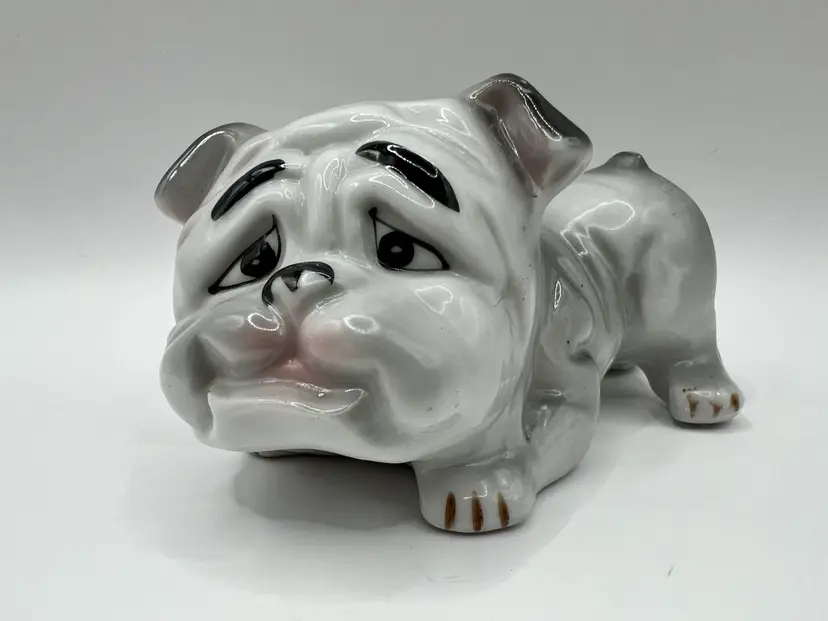 Vintage Big Head Bulldog Porcelain Ceramic Dog Figurine Figure  Cute