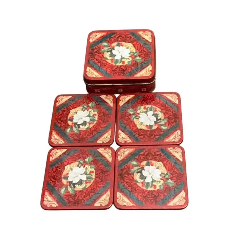 Christmas Flower Coaster Set In Original Tin