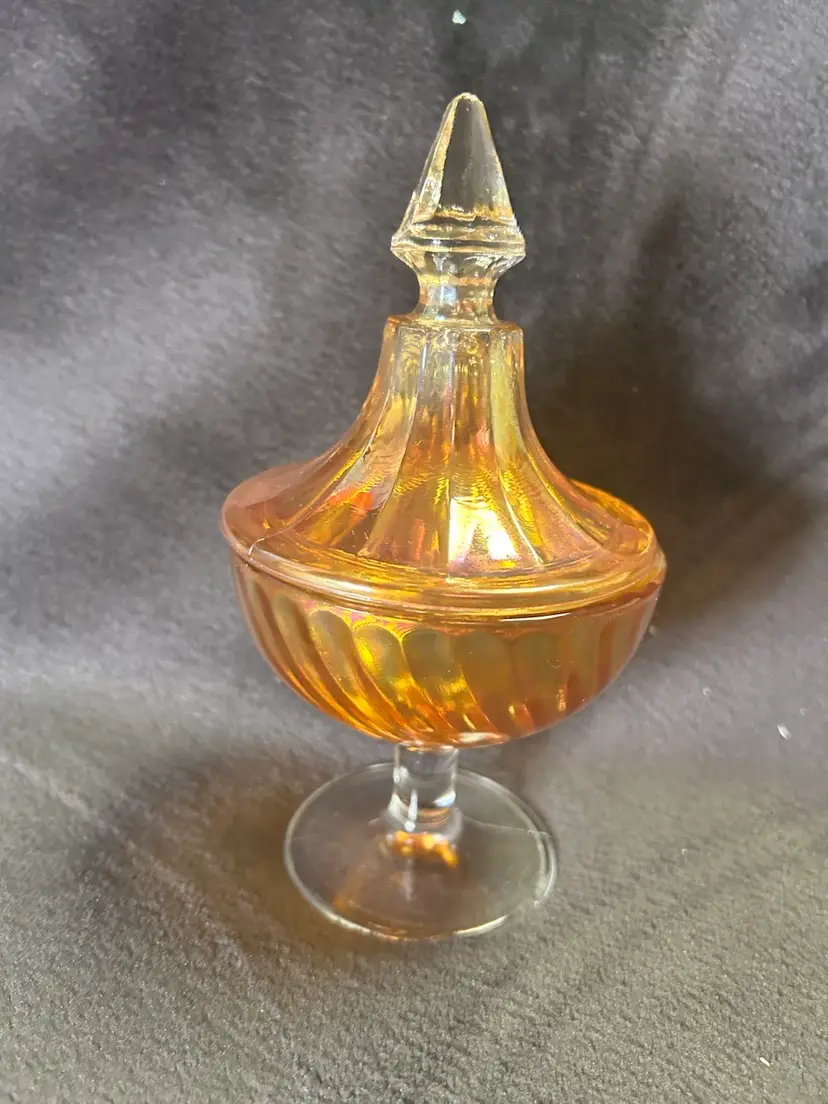 Vintage 1960’s Indiana Glass Carnival Marigold  Glass Dish W/Circus Tent Lid