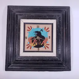 Vintage END OF THE TRAIL Native American Sand Art Painting Turquoise WALL CLOCK