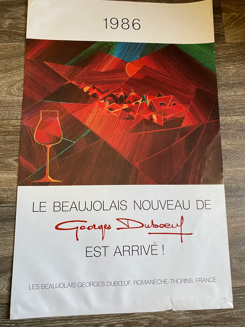 1986 Geoges Duboeuf poster - some edge wear, see photos - 16 wide x 25 tall