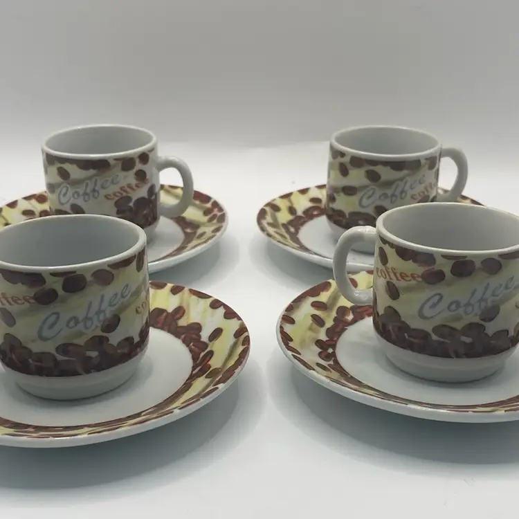 Set Of 4 Mini Coffee Espresso Mugs With Saucers