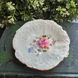 Vintage Royal Crown Derby English Bone China Round Scalloped Floral Trinket Dish