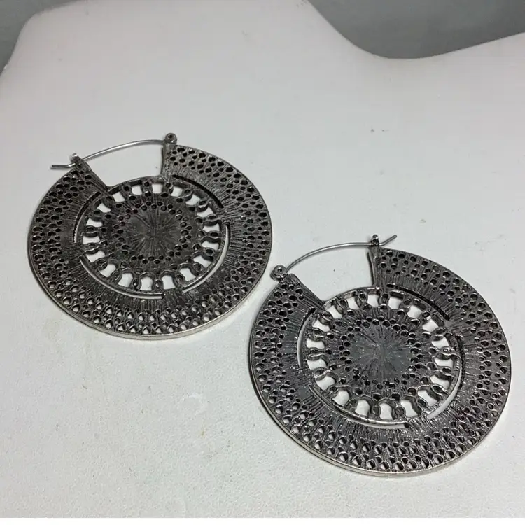 Large Silvertone 2” Pierced Earrings