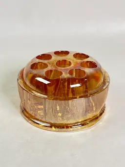 Vintage Carnival Glass Marigold Flower Frog 8 Holes 2 3/8 inch Iridescent