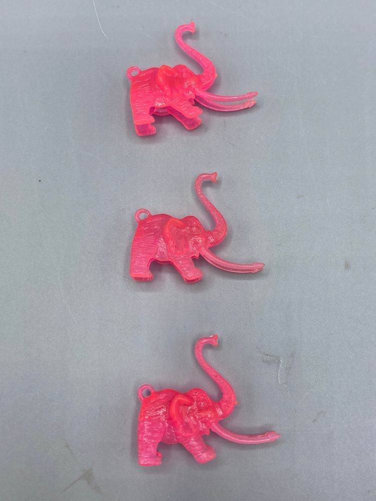 Vintage Miniature Plastic Pink Elephant (Trunk Up) Drink Charms - Set of 3