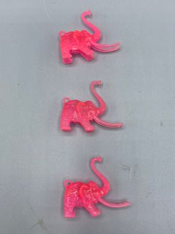 Vintage Miniature Plastic Pink Elephant (Trunk Up) Drink Charms - Set of 3