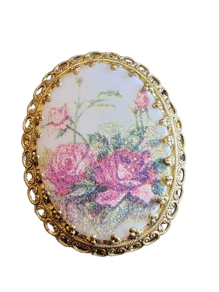 Vintage Signed W. Germany Sugared Floral Brooch
