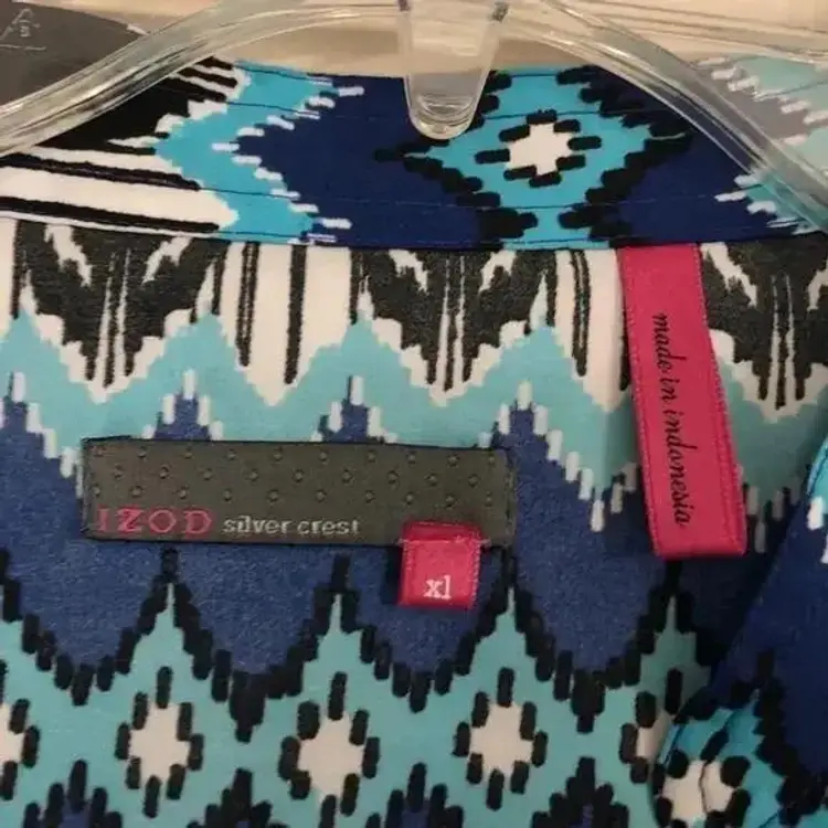 IZOD Silver Crest Ikat Print Blouse - Size XL