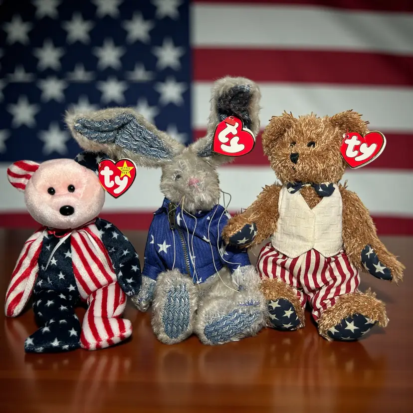 3 TY Attic Treasures Washington & Revere & Spangle USA American 4th of July Excellent condition. With tags.