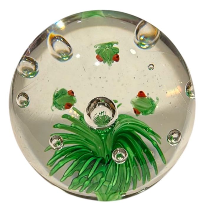 “Hoppers X 3”. Vintage Art Lampwork Three Frog Magnum Paperweight - 4.25”