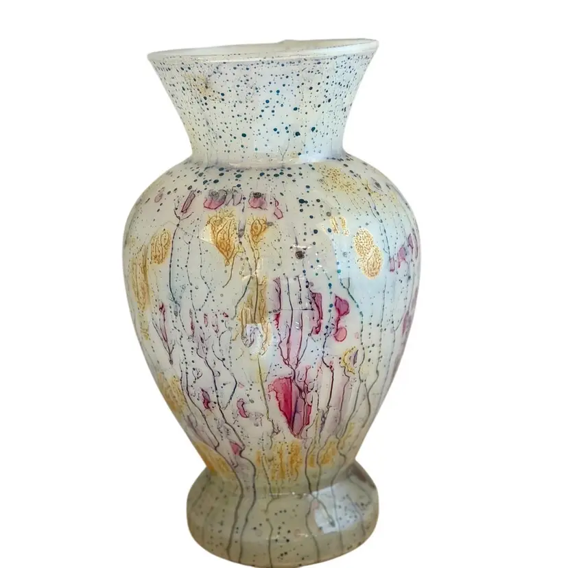 Vintage Simron Studio Art Glass Vase Made in Israel Blue•Yellow•Pink•Purple 
10” T