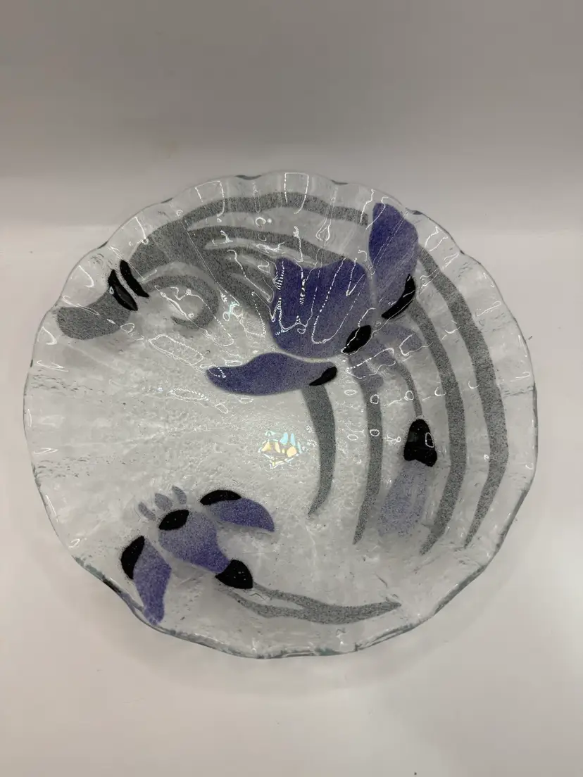 Sydenstricker Signed Purple Iris Fused Glass Plate 8”