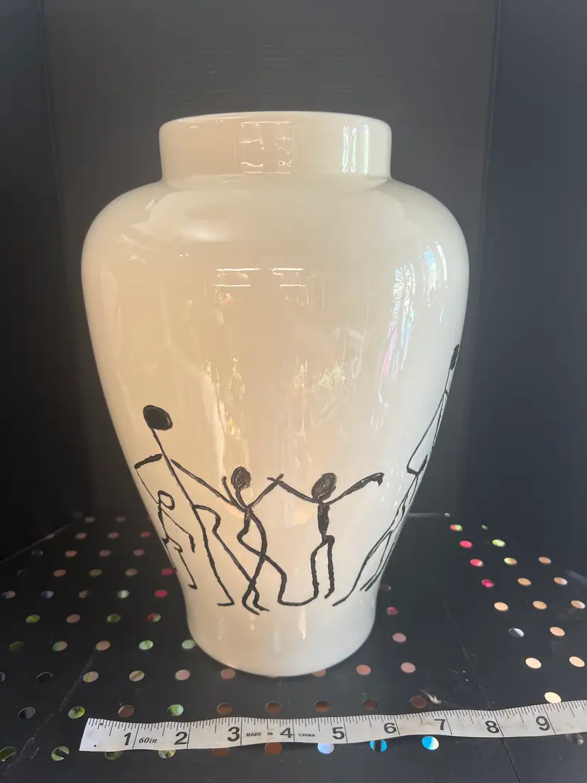 Vintage White Ceramic Vase with Dancing Figures