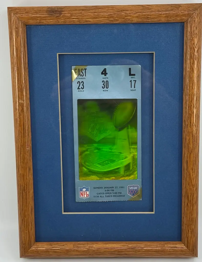 Framed Super Bowl XXV Ticket Stub - Jan 27, 1991 - Giants vs Bills - Wide Right