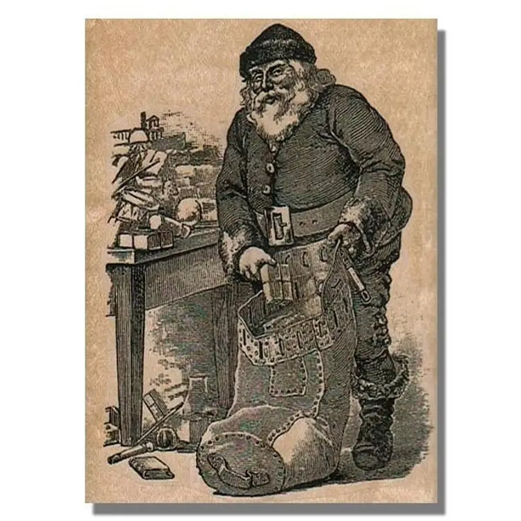 Vintage Santa With Bag Of Toys Christmas Rubber Stamp