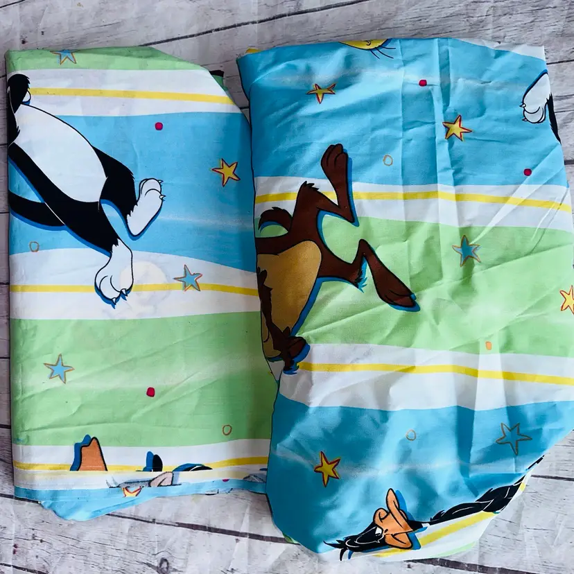 RARE Vintage 2000 Warner Bros Bugs Bunny Tweety Bird Taz Donald Duck & Sylvester The Cat Twin Bed Sheet Set