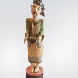 Vintage Hand Carved And Painted Wooden Figurine From Thailand Or Burma