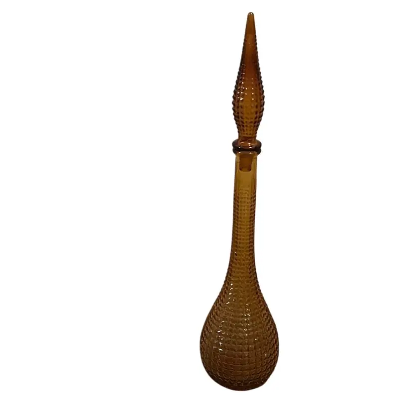Vintage MCM Italian Empoli Amber Diamond Glass Hobnail Genie Bottle Decanter ( Missing Plastic On Stopper) 
@ 22” Tall