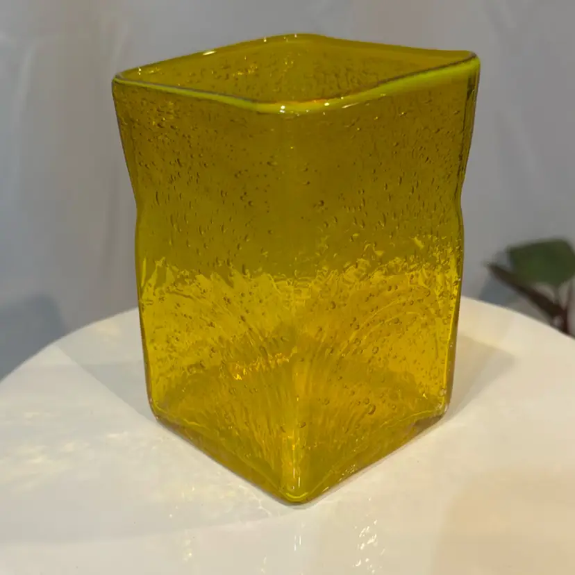 Vintage Neon Yellow Blown Glass Vase