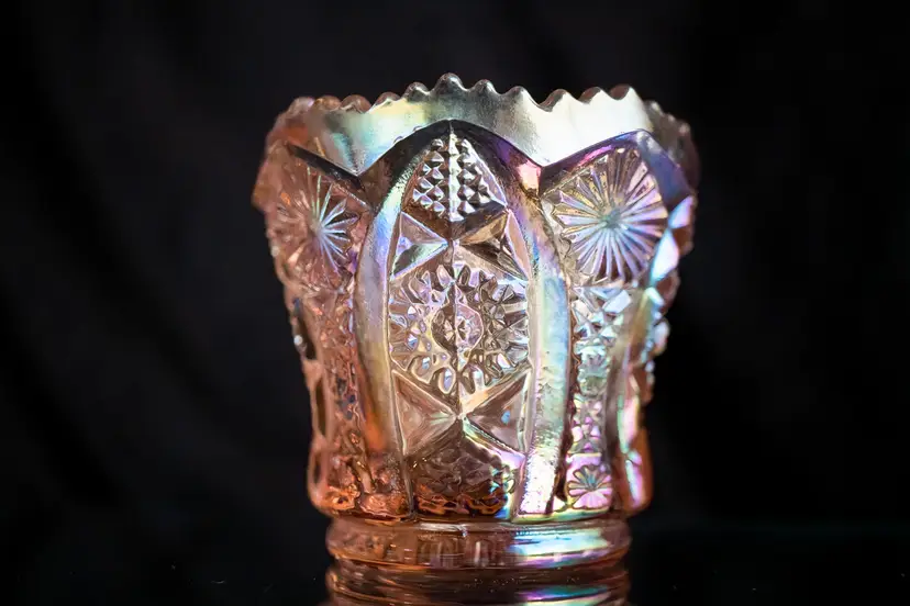 Octagon Imperial Carnival Glass Sawtooth Rim Toothpick Holder Vintage