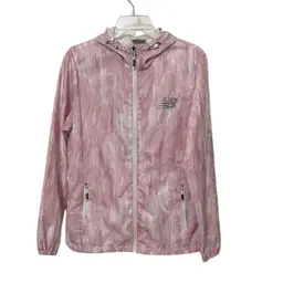 New Balance Pink Marbled Hooded Raincoat Full Zip Jacket Womens Size Medium