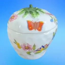 Ceramic Butterflies & Flowers Strawberry Shaped Candle Holder by Prestige Taiwan 3”