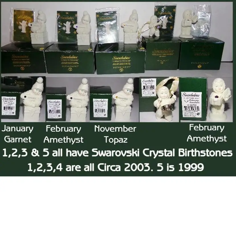 Vintage Dept. 56 SNOWBABIES, New In Boxes. Swarovski Crystals! Birthstones, Months, Your Choice. Retired